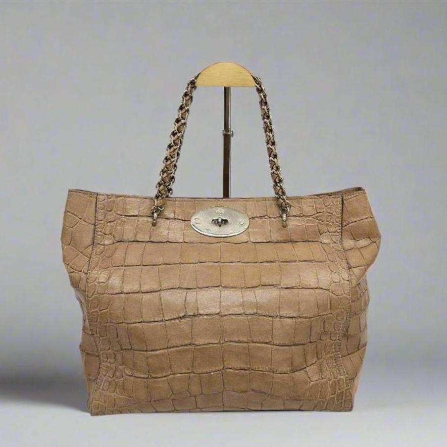 Pre loved Mulberry Cecily Tote Bag in Biscuit Brown Soft Croc Print