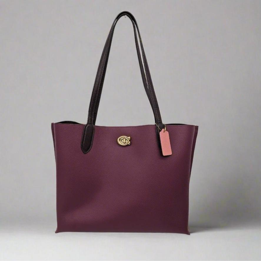 Pre Loved Coach Willow Large Leather Tote Bag in Pebbled Cherry.