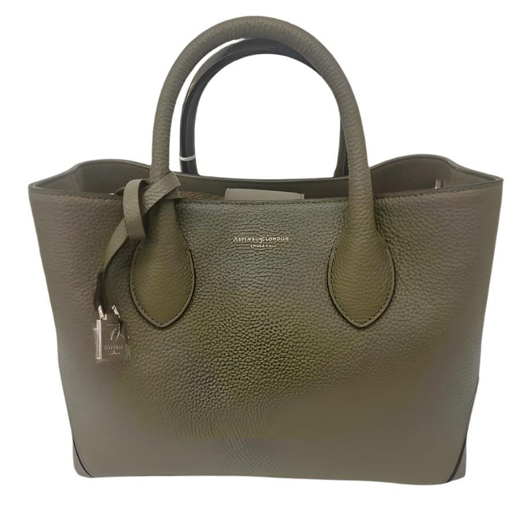 Aspinal Midi London Leather Tote Bag | Olive Pebble