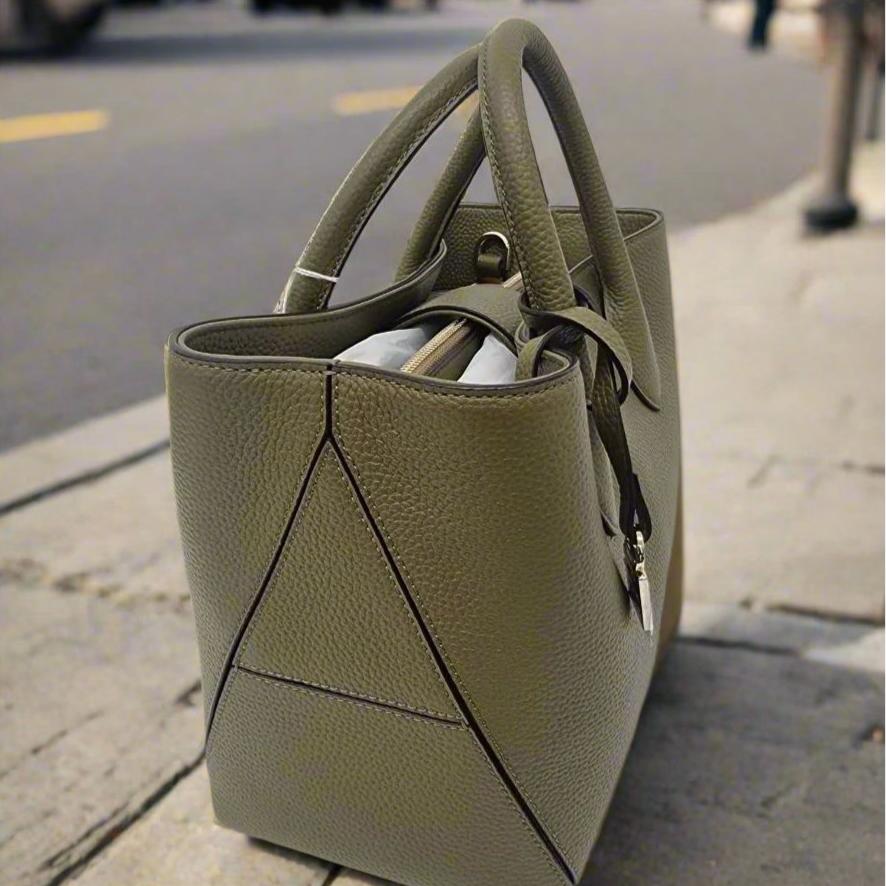 Aspinal Midi London Leather Tote Bag | Olive Pebble